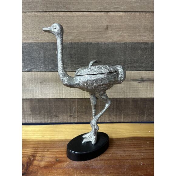 Aluminum Ostrich Sculpture with Lidded Compartment 13" tall